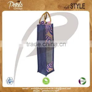PP Laminated Jute One Bottle Wine Bag With Cane Handle & With Front Window thumbnail-2
