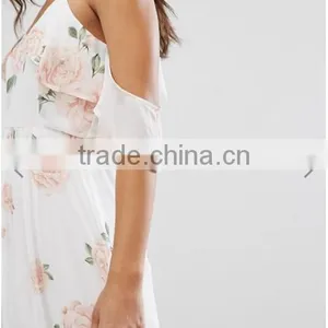Guangzhou Wholesale Clothing OEM Cold Shoulder Rose Floral Fresh Dresses thumbnail-3