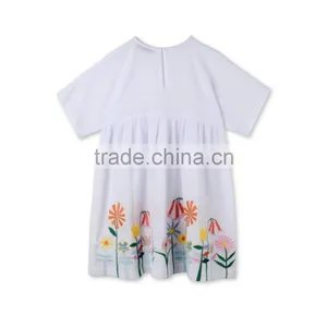 Colorful Flower Girls Embroidery White Short Sleeve Cotton Dress Childern Frock Model Hand Embroidery Designs For Baby HSD5944 thumbnail-2