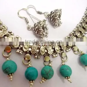 2015 Hotselling Turquoise Semi Precious Stone Necklace Set With Earrings thumbnail-2