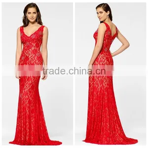 Long Lace Dinner Evening Red Designer One Piece Party Dress thumbnail-1