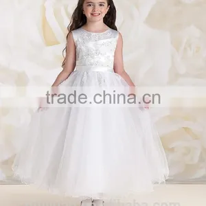 High Quality Baby Gown off Shoulder Lace Satin Top Flower Girl Tulle Dress thumbnail-1