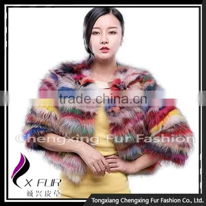 CX-G-A-227 Colorful Short Design Knitted Lady Fox Fur Coat thumbnail-1