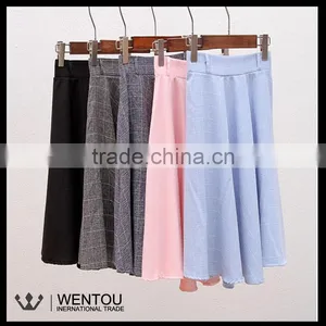 New Fashion Women Plaid Stretch Waist Pleated Skirt thumbnail-2