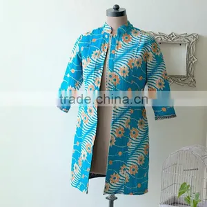 Vintage Kantha Long Accent Jacket in Turquoise & Orange ~ Medium thumbnail-1