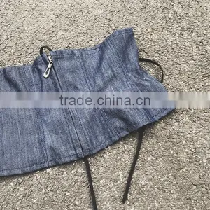 Fashion Black/Blue Cowboy New Belt Tied With a Black Waist Corset Tight Corset Denim Zipper Girdle For Women thumbnail-2