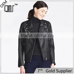 Women's Cool Black Moto Riders Coats Diagonal Front Zipper Leather Jackets thumbnail-1