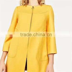 2017 OEM New Style Elegant Thin Pure Color Yellow Spring Autumn Long Coat thumbnail-2
