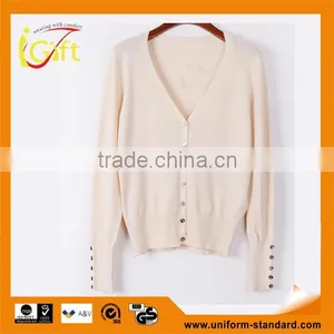 2014 Hot Sell Wholesale High Quality Long Sleeve Cotton Deep V-neck Ladies Cardigan thumbnail-1