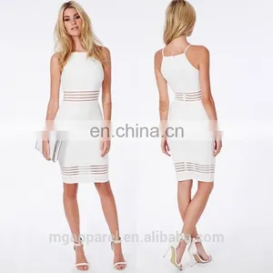Hot Sales Summer Sexy Strappy Mesh Detail White Bodycon Midi Dress thumbnail-1