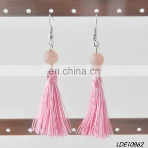Fashion Strawberry Quartz Bead With Pink Tassel Drop Earring thumbnail-2