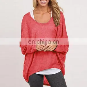 China Manufacturing Polyester/Cotton Blend Fashion Ladies Long Sleeve Pullover Top Loose Casual Blouse Tshirts thumbnail-5