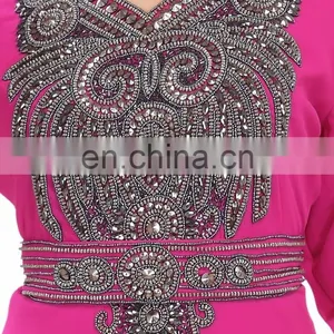 Women Fancy Maxi Caftan Abaya Jalabiya Jilbab Silver Beads Embroidery Dress thumbnail-6