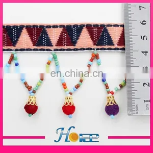 Wholesale Beaded Tassel Fringe Trim Indian Pom Pom Trim for Clothing thumbnail-3