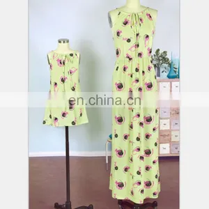 2019 Mommy and me Clothing Knit Cotton Little Girls Green Floral Printed Baby Summer Dresses thumbnail-5