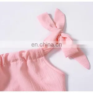 2019 New Wide Leg Korean Fashion Pink Ruffle Pants Jumpsuits for Girls thumbnail-5