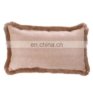 Custom Made Decorative 3D Printed Pink Flowers Outdoor Bench Waterproof Throw Pillow Cushion With Jute Fringe thumbnail-3