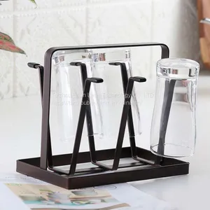 New Iron Metal Craft Japanese Upside-down Cup Drain Rack Glass Hanger Shelf Container Cup Drying Holder Kitchen Accessories thumbnail-2