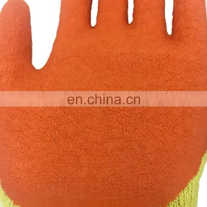 Cheap Type 10G 2Yarn Yellow Polycotton Liner Orange Latex Crinkle Coated Safety Gloves for Construction thumbnail-4