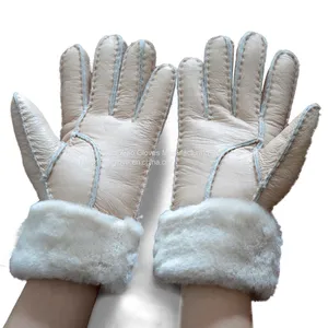Winter Gloves Real Australia Sheepskin Ladies Sheepskin Leather Gloves for Women thumbnail-4