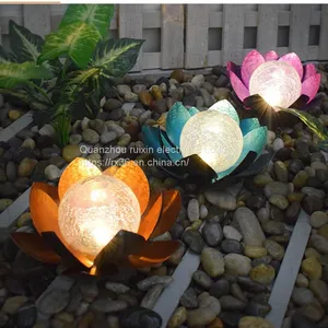 LED Metal Flower Lights for Patio Lawn Walkway Tabletop Ground Garden Crackle Globe Glass Lotus Decoration Waterproof thumbnail-3