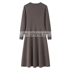 Lady's Knitted A-Line Dress With Long Sleeves Sexy Solid Color Breathable Cashmere Natural Waist Knee-Length Spring Fall Seasons thumbnail-2