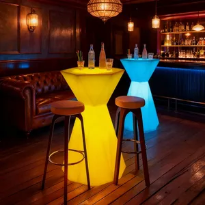 Color Changing Rainbow LED Bar Table, Gradient Light Round High Cocktail Table, Stylish Luminous Tall Desk for Event, Banquet thumbnail-2