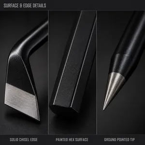Crowbar Double End Design Bent Chisel End And Pointed Tip Hexagonal Shaft Black Coated Demolition Tool For Building Site thumbnail-5