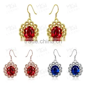 Ruby Stone Wavy Round Line Earring Bule Gemstone Jewelry Earring thumbnail-1