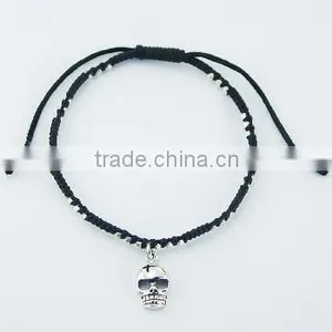 Sterling Silver Skull & Bicone Beads Macrame Bracelet thumbnail-1