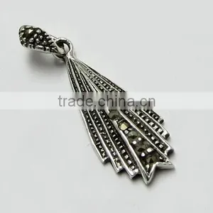 Delicate Marcasite Black CZ Pendant, Fancy Silver Jewellery, Gemstone Silver Jewellery thumbnail-1