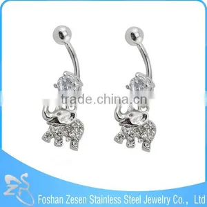 China Manufacturer Medical Steel Wholesale Hanging Crystal Elephant Belly Ring thumbnail-1