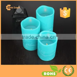 Flickering Flame LED Wax Candles Light Rustic Pillar Candle Set With Special Peacock Blue thumbnail-3