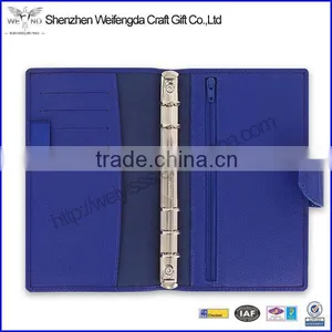 Compact Bright Blue Leather Organizer Ring Binder Notebook Wholesale Factory thumbnail-1