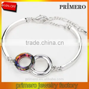 Luxury Fashion Bicyclic Colorful Crystal Platinum Plating Bracelet Bangle Wholesale thumbnail-1