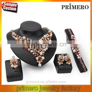 18K Gold Plated Pearl Rhinestone Crystal Necklace Wedding Ring Party Gift Costume Pearl Bridal Jewelry Sets thumbnail-1