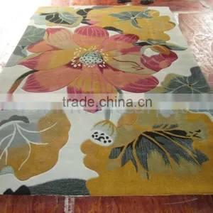 Flower Pattern Design Washable Hand Wool Rugs thumbnail-4