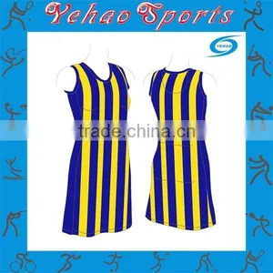 Yellow and Blue Stripe Netball Dress Design Wholesale thumbnail-1