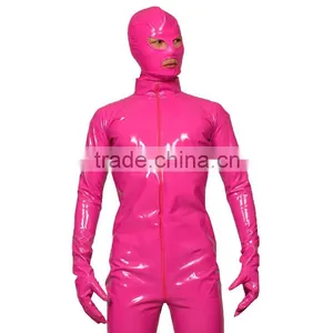 Faux Leather Sexy Catsuit Tinght Full Bodysuit Shiny Jumpsuits Clubwear Stripper Punk Romper Zip Up Custom Black Red thumbnail-1