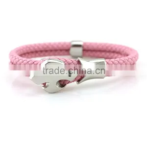 Pink Double Cords Cowskin Leather Bracelets With Stainless Steel Shield Closure for Women thumbnail-1