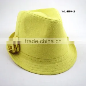 WL-HD018 100% COTTON CITRINE FEDORA WITH FLORAL TRIM thumbnail-1
