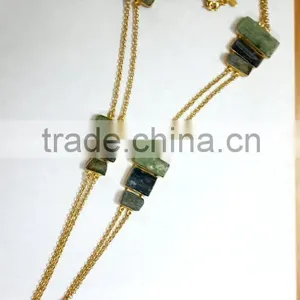 Rough Stone Vermeil Sterling Silver Rope Necklace, Rough GemStone Vermeil Designer Necklace, Long Vermeil Necklace With Charms thumbnail-1