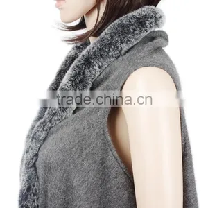 New Production Cashmere Cape With Fur Trim Rabbit Fur Trim Fur Shawl KZ150097 thumbnail-3