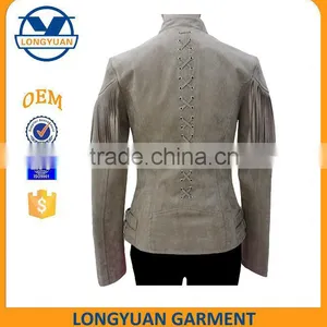 Latest Design Fashion Suede Material Slim Fit Style European Fashion pu Leather Jacket for Woman 2016 thumbnail-2