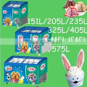 Best Seller Curved Glass Double Door Ice Cream Chest Freezer thumbnail-1