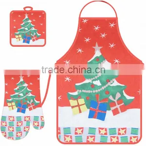 Christmas Printed Kitchen Apron Set With Pot Holder and Oven Mitts China Suppliers thumbnail-2