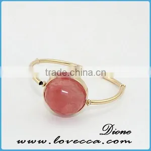 High Quality Women Simple Design Gold Natural Stone Bead Bracelet Charms Cuff Bangles thumbnail-4