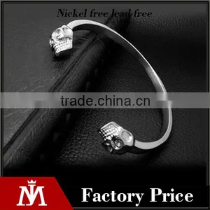 C Shape Antique Silver Vintage Engraved Wire Skull Head Stainless Steel Bangles thumbnail-1