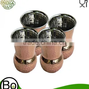 Set Of-4, Hand Hammered Outside Copper Inside Stainless Steel Tumbler,Copper Muglai Matka Glass thumbnail-1
