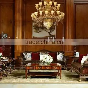 Vintage Royal Style Castle Leather Sofa Luxury Button Tufted Golden Sofa Set Palace Design Living Room Furniture Set thumbnail-1